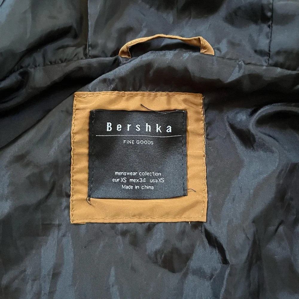 Bershka Brown Hooded Bomber Jacket Mens XS Multiple pockets